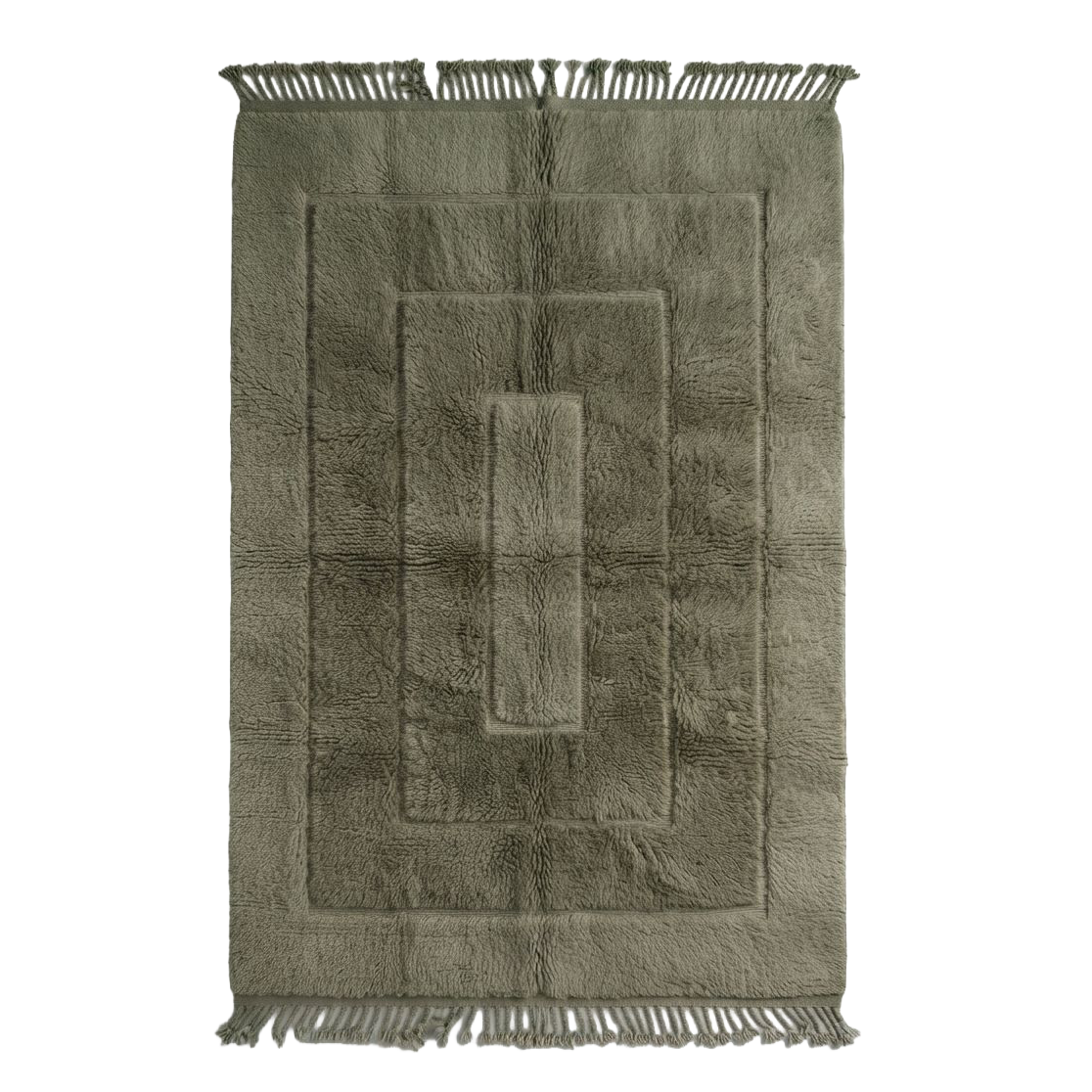 Olive Green Bordered Moroccan Shag Rug