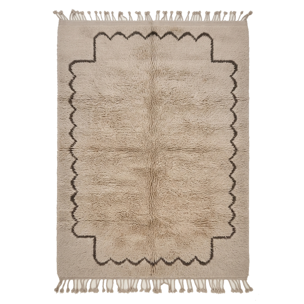 Cream Bordered Moroccan Shag Rug
