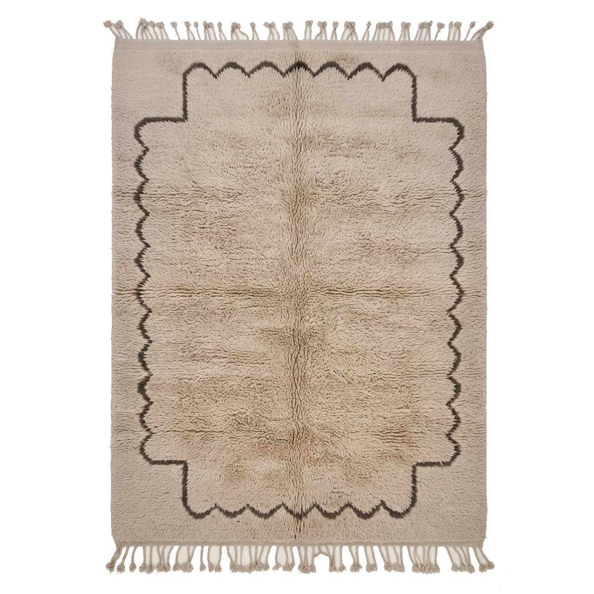 Cream Bordered Moroccan Shag Rug
