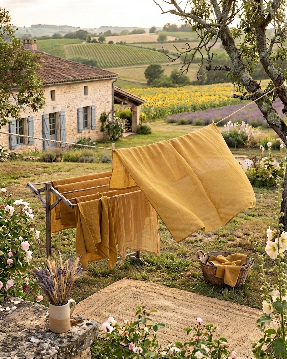 Stonewashed Linen Sheet Set — Turmeric