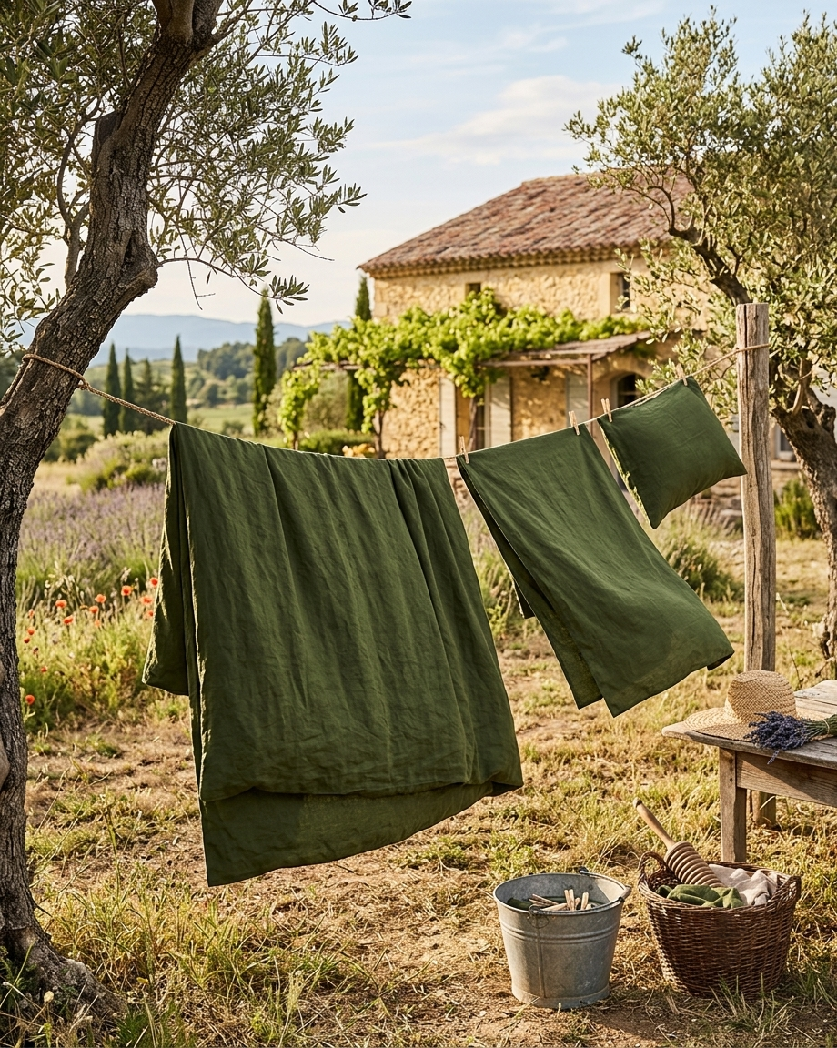 Stonewashed Linen Sheet Set — Olive