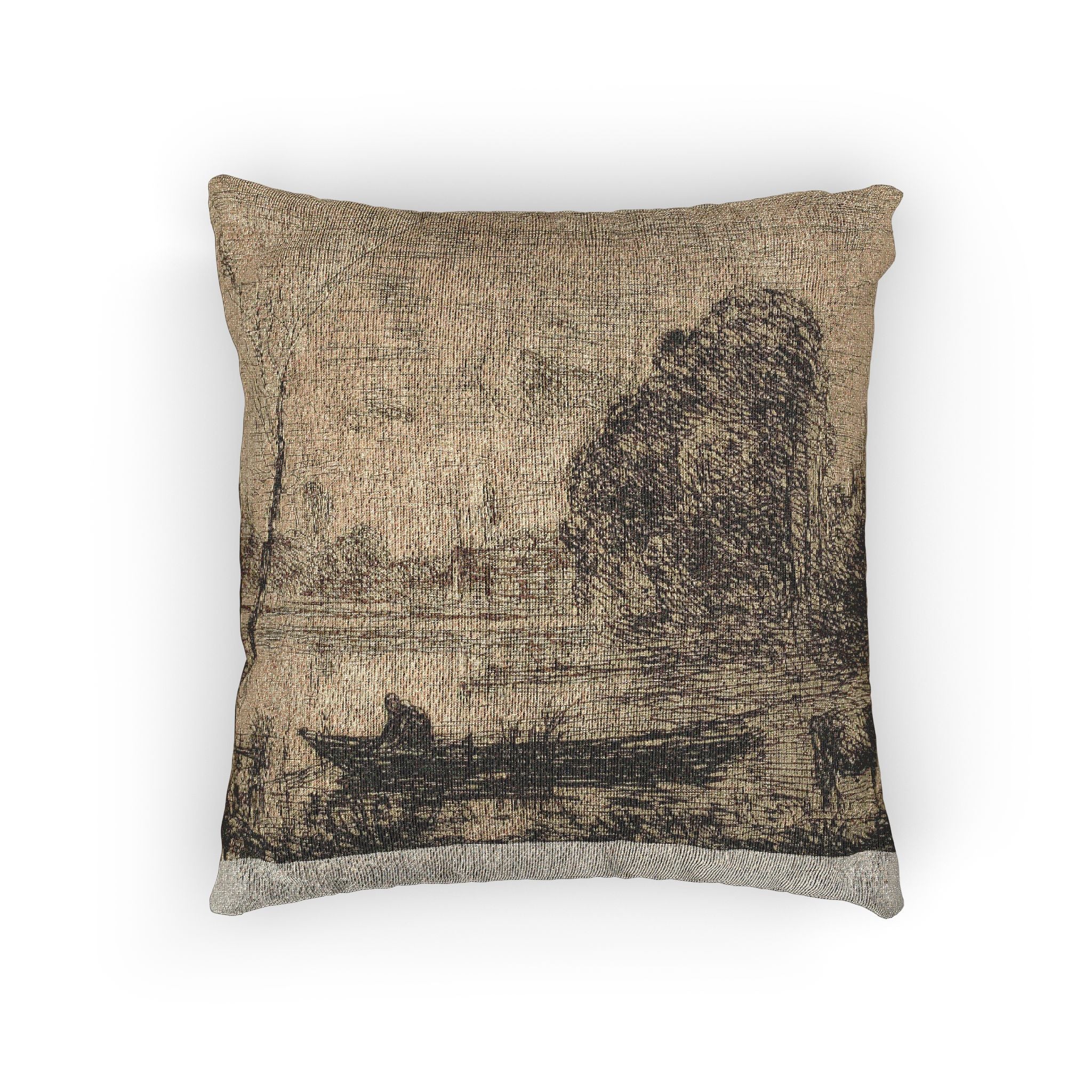 Jean Baptiste Camille Corot - Ville d'Avray Pond with Boatman, Evening | Woven Pillow