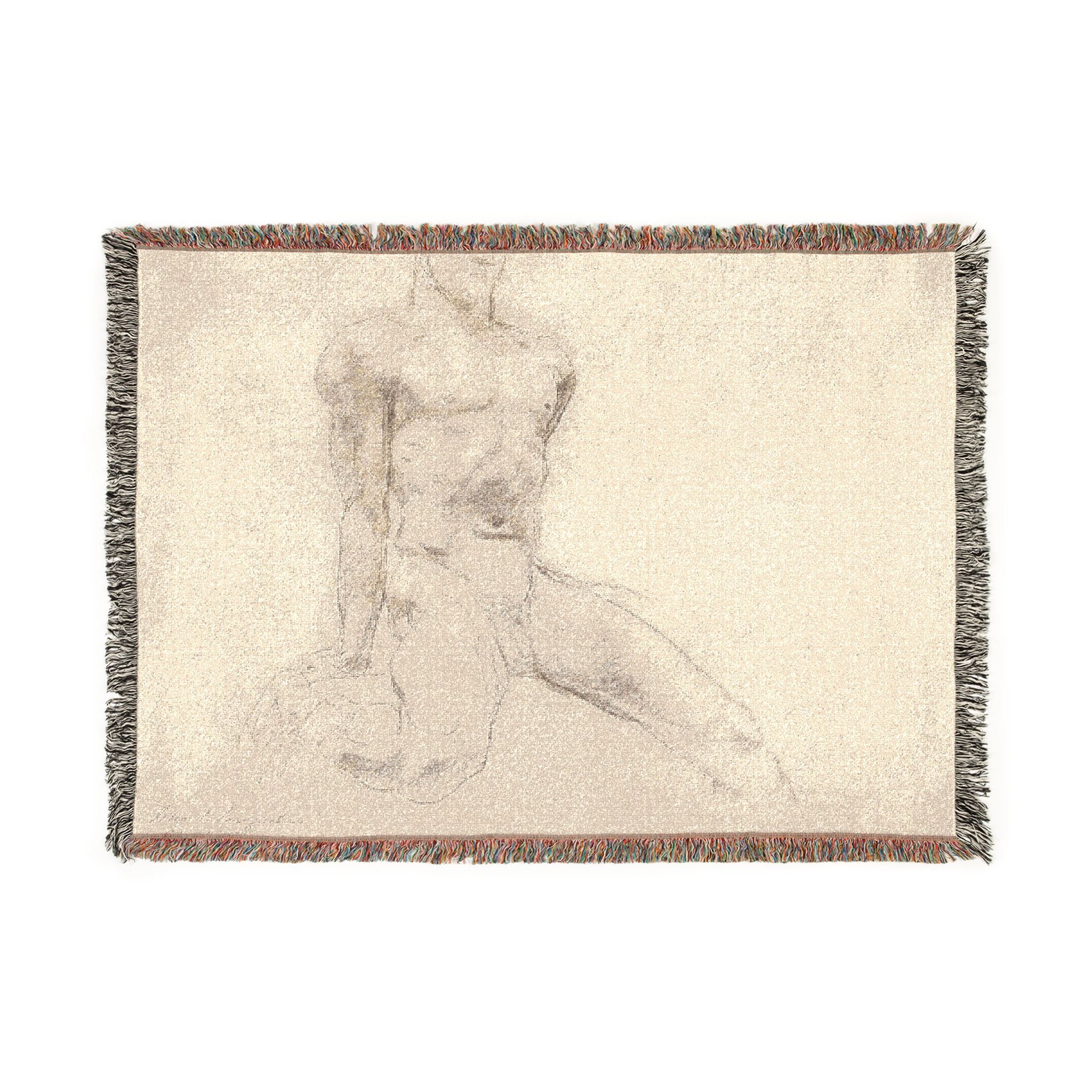 John Singer Sargent - Seated Male Nude with Extended Leg (recto); Sketch of Kneeling Male Nude and Divided Circle (verso | Woven Tapestry Blanket