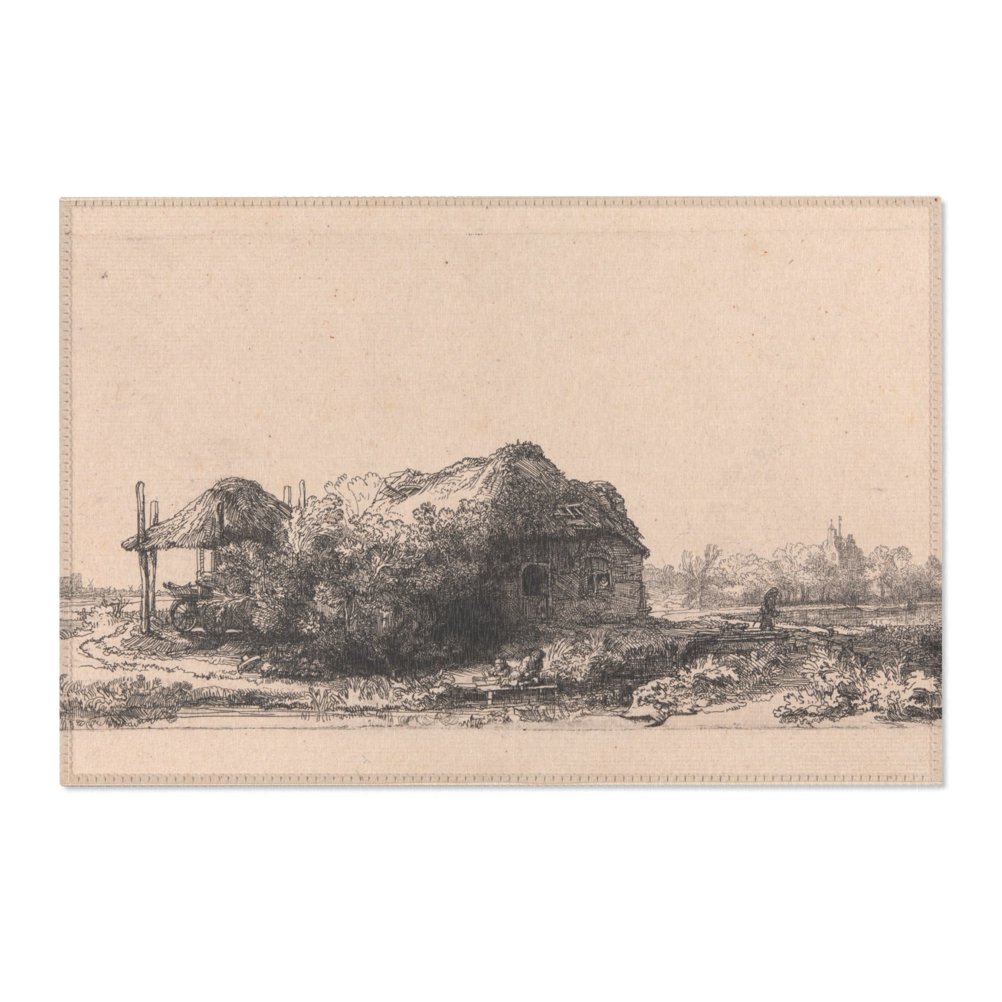 Rembrandt van Rijn - Landscape with Cottages and a Hay Barn Oblong | Area Rug