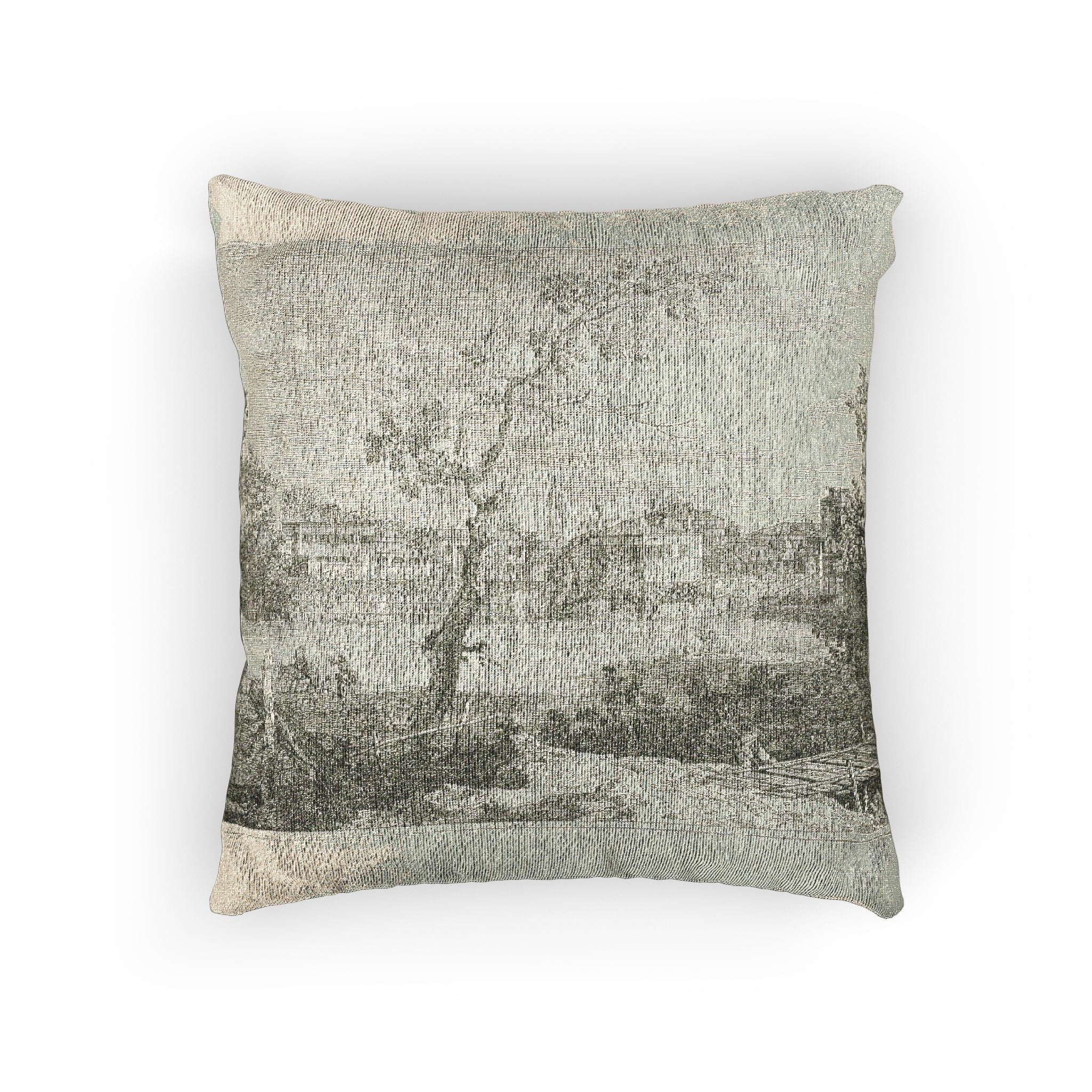 Canaletto - View of a Town on a River Bank, from Vedute | Woven Pillow