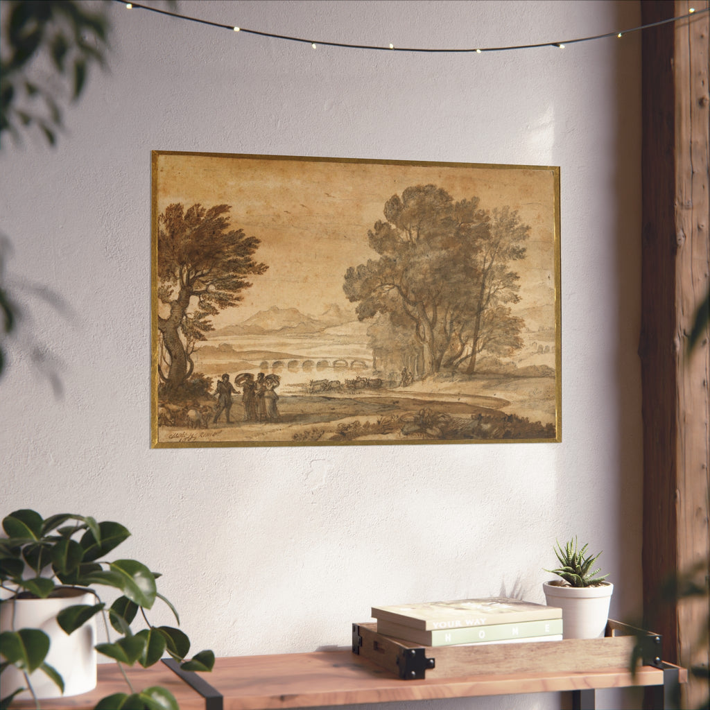 Claude Lorrain - A Wooded River Landscape with Jacob, Laban, and His Daughters | Fine Art Poster