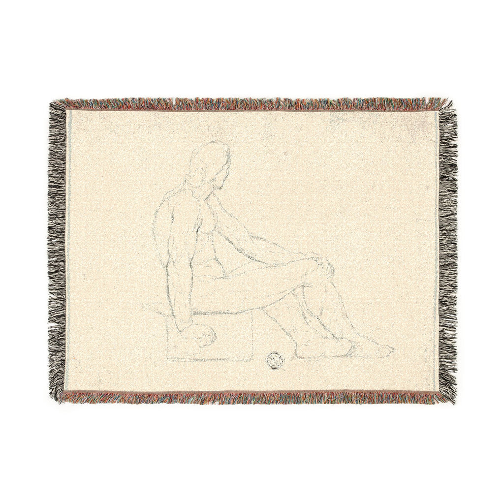 Style of Jacques Louis David - Seated Male Nude | Woven Tapestry Blanket