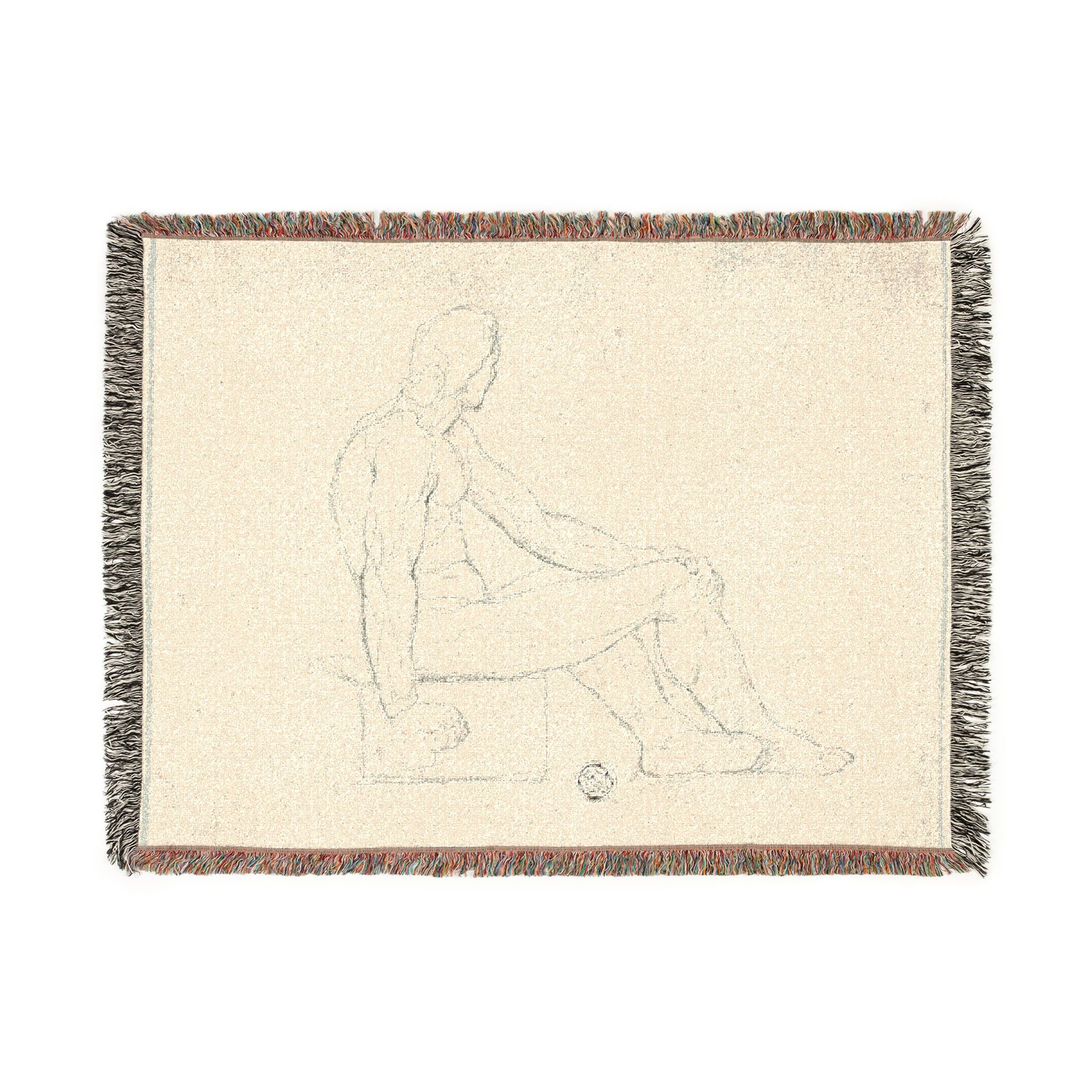 Style of Jacques Louis David - Seated Male Nude | Woven Tapestry Blanket