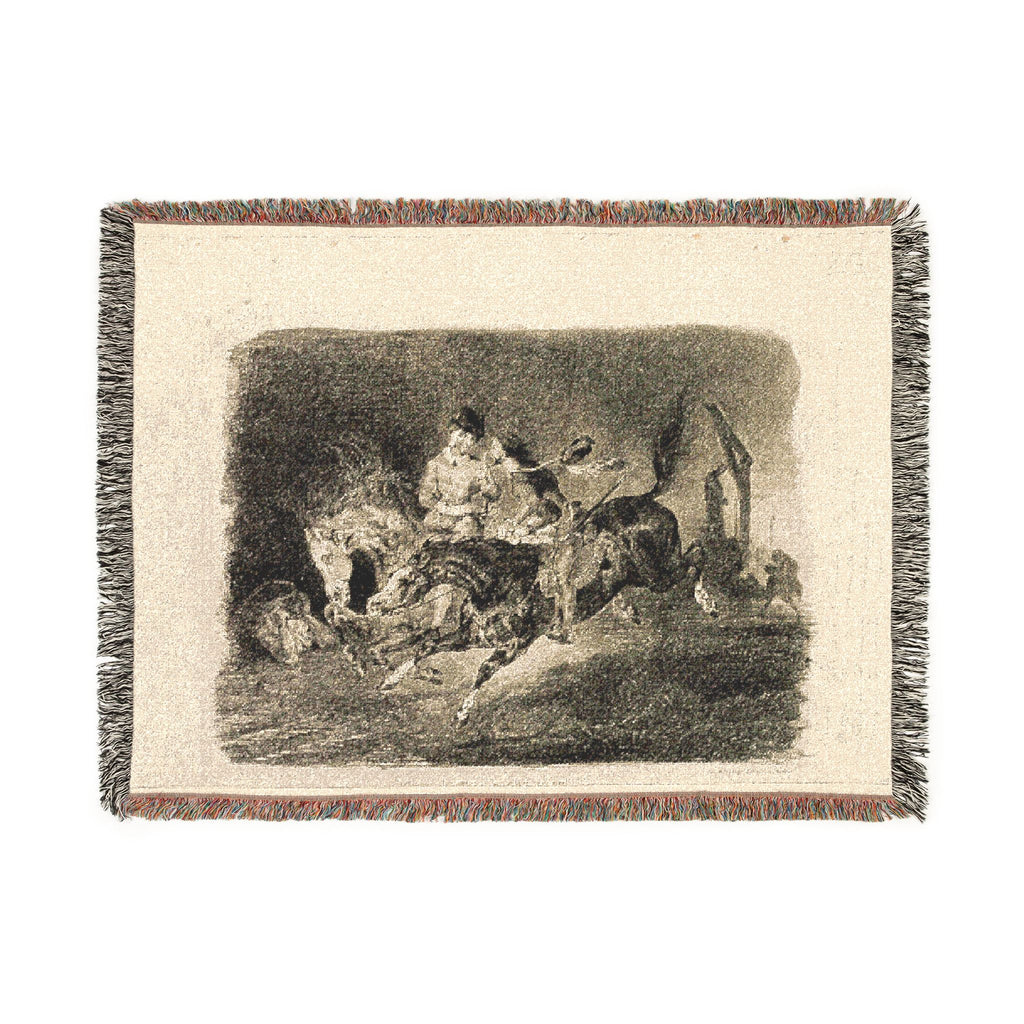Eugène Delacroix - Faust and Mephistopheles Galloping Through the Night of the Witches' Sabbath | Woven Tapestry Blanket