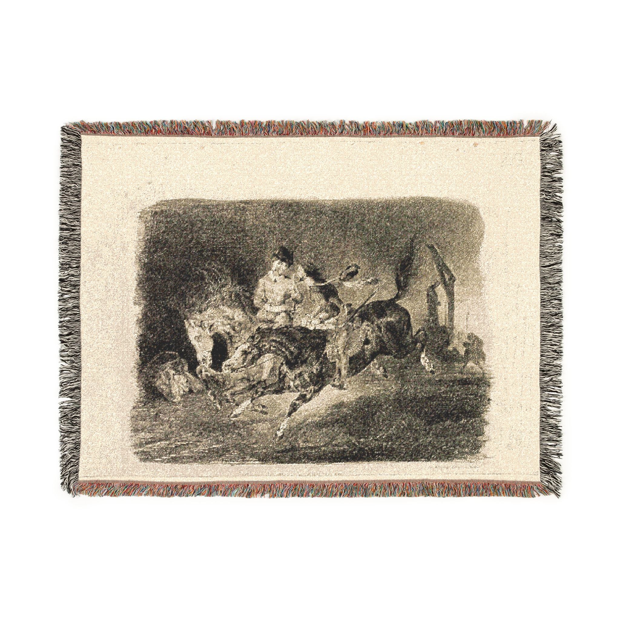 Eugène Delacroix - Faust and Mephistopheles Galloping Through the Night of the Witches' Sabbath | Woven Tapestry Blanket