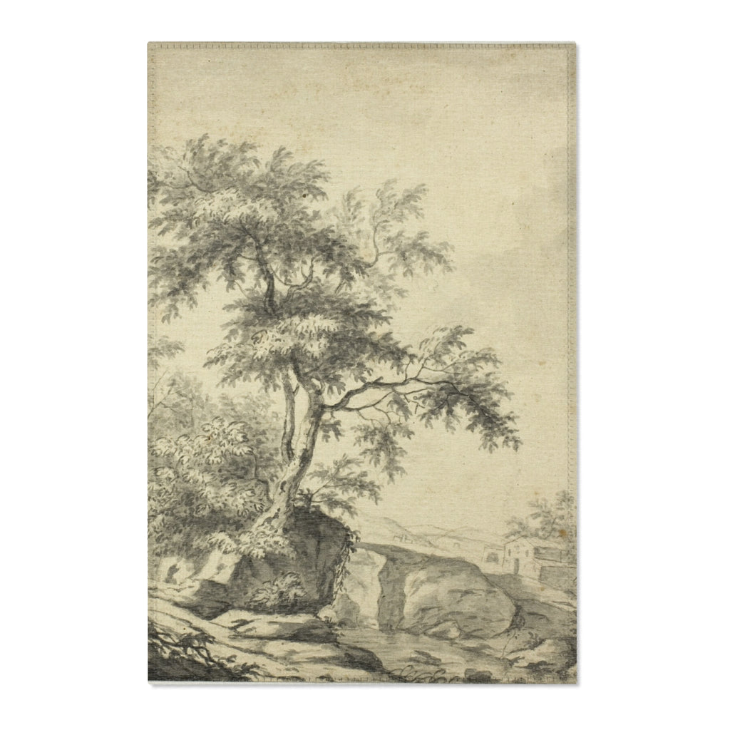 Jacob van Ruisdael - Landscape with Tree on Road to Buildings | Area Rug
