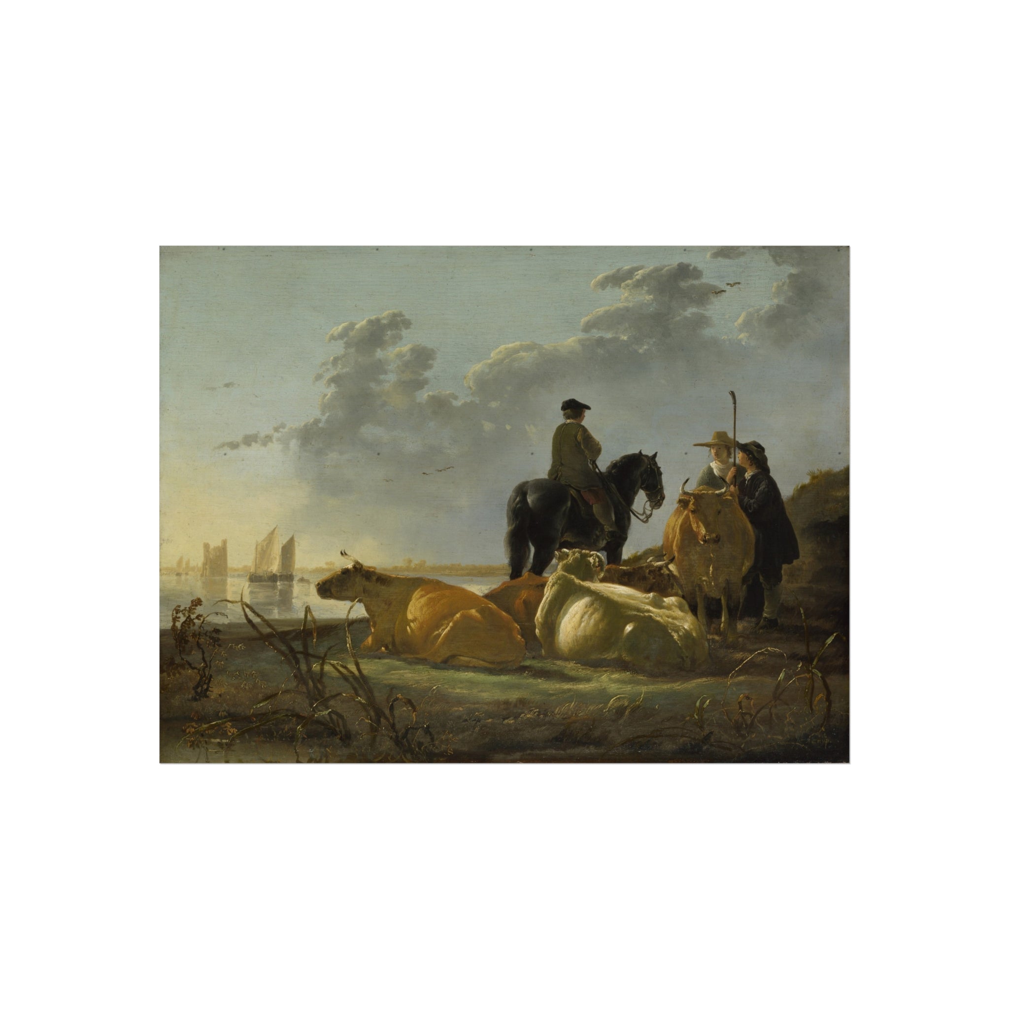 Aelbert Cuyp - Peasants with Four Cows by the River Merwede - WGA5825 | Fine Art Poster