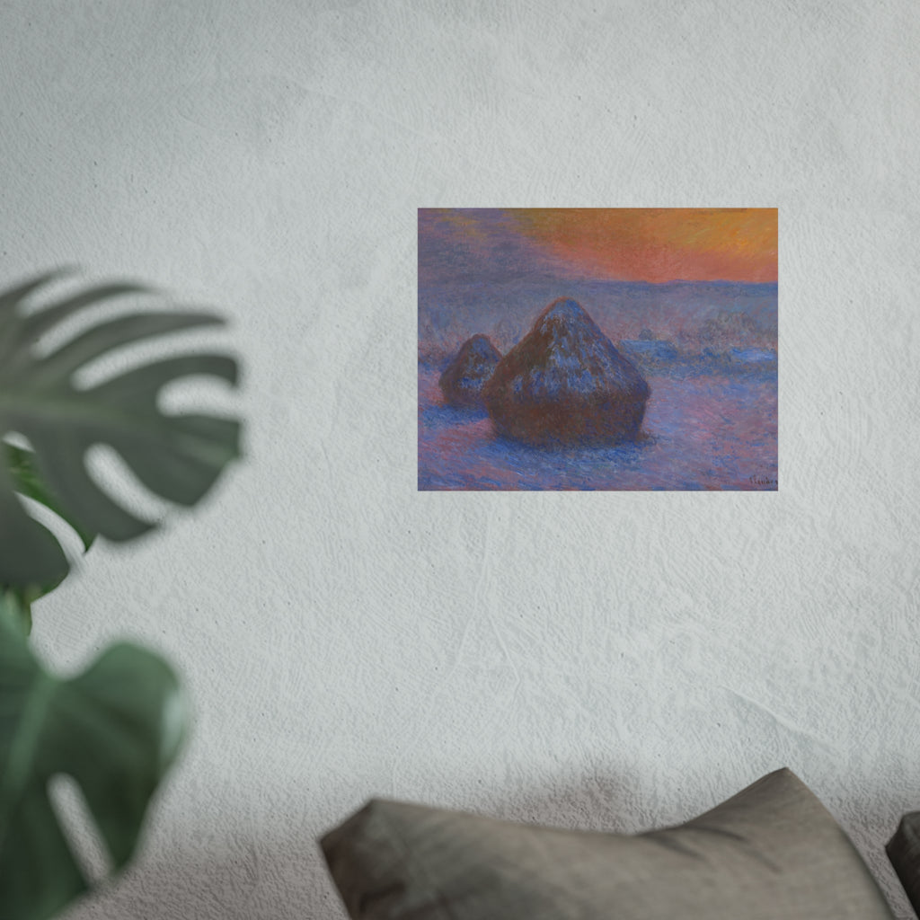 Claude Monet - Stacks of Wheat (Sunset, Snow Effect) | Fine Art Poster