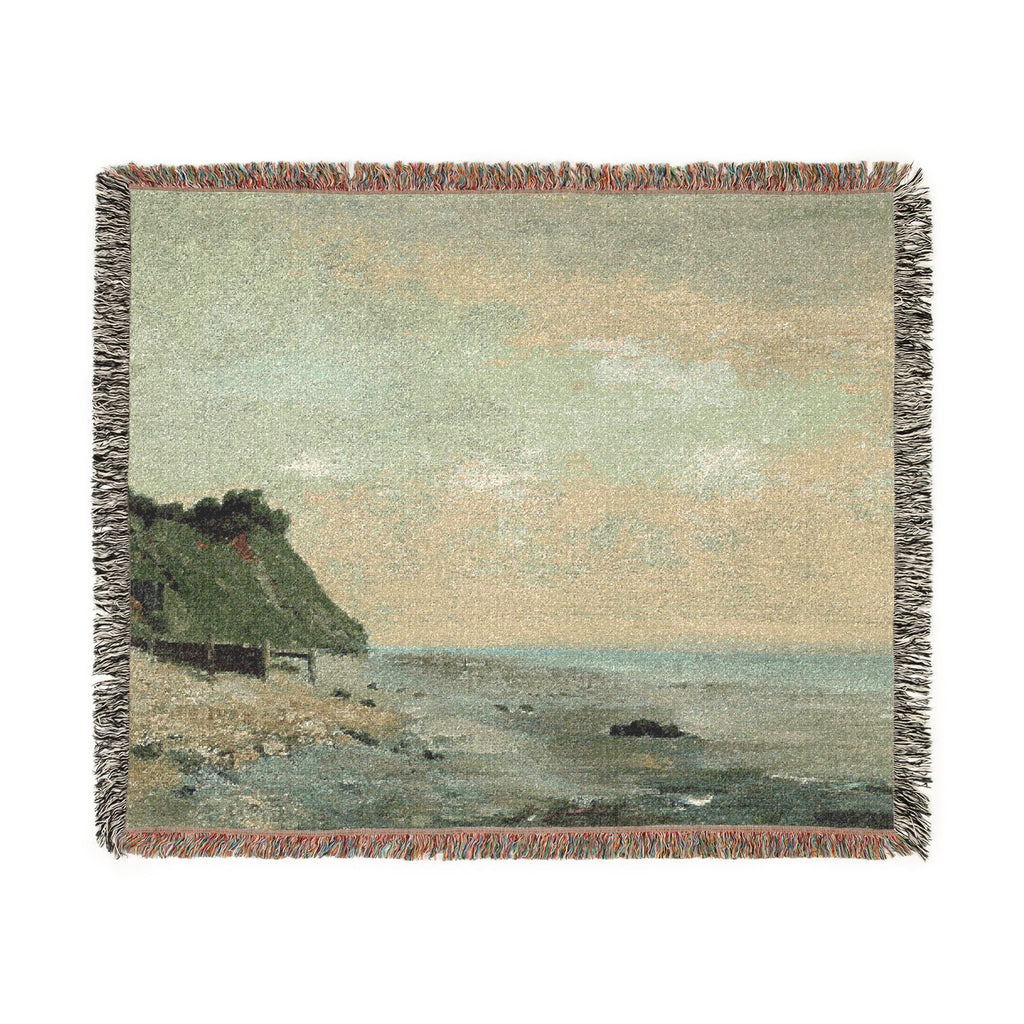 Gustave Courbet - Cliffs on the Sea Coast Small Beach, Sunrise (Falaise au bord de la mer, vu Petite Plage, soleil levan | Woven Tapestry Blanket