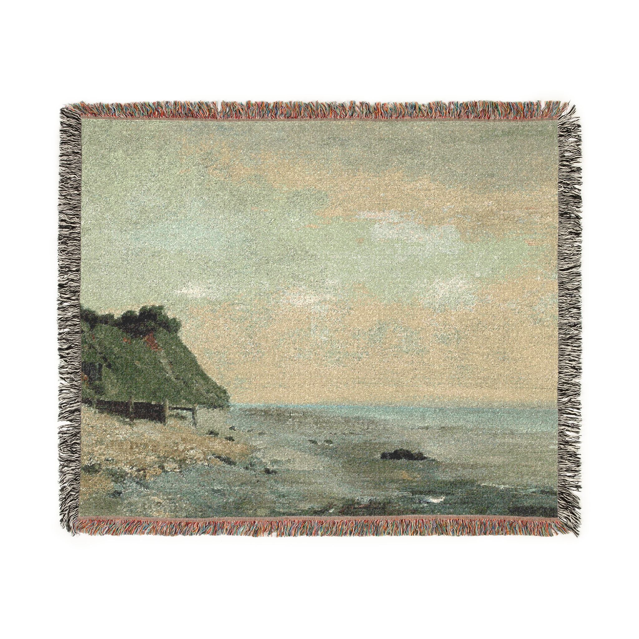 Gustave Courbet - Cliffs on the Sea Coast Small Beach, Sunrise (Falaise au bord de la mer, vu Petite Plage, soleil levan | Woven Tapestry Blanket