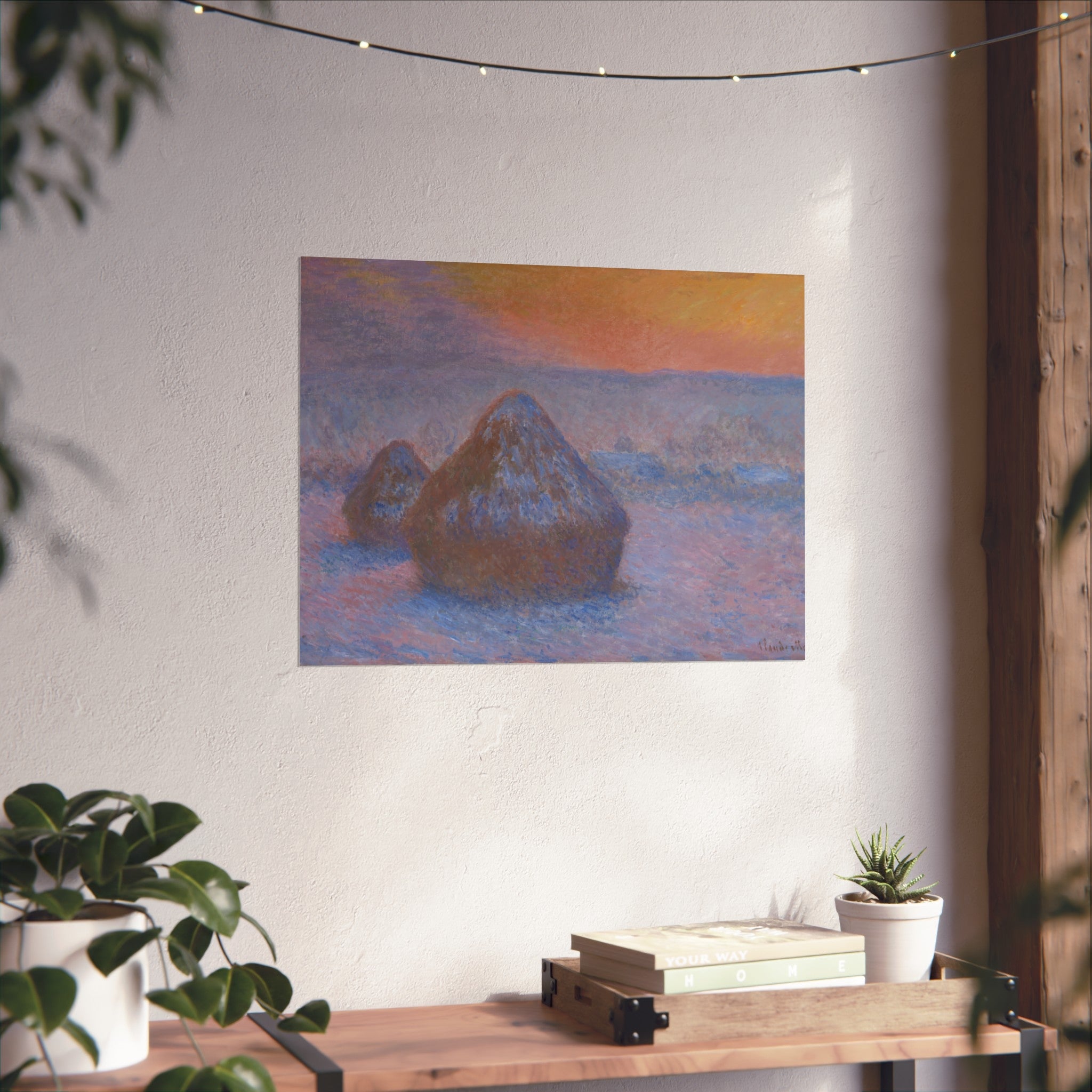 Claude Monet - Stacks of Wheat (Sunset, Snow Effect) | Fine Art Poster