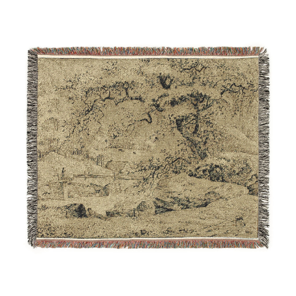Jacob van Ruisdael - Landscape with Figure Resting Under Tree by Stream | Woven Tapestry Blanket