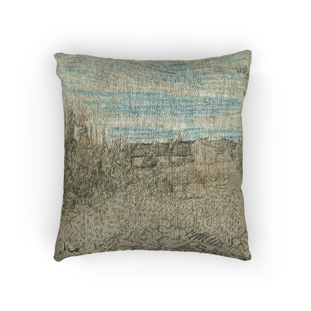 Vincent van Gogh - Cottages with a Woman Working in the Middle Ground | Woven Pillow