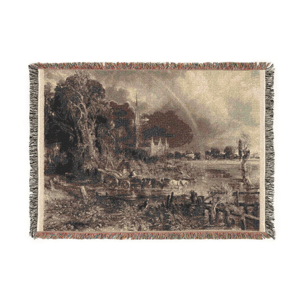 David Lucas - Salisbury Cathedral from the Meadows the Rainbow | Woven Tapestry Blanket