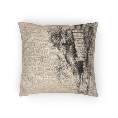 A Cottage with White Paling Rembrandt van Rijn Woven Pillow