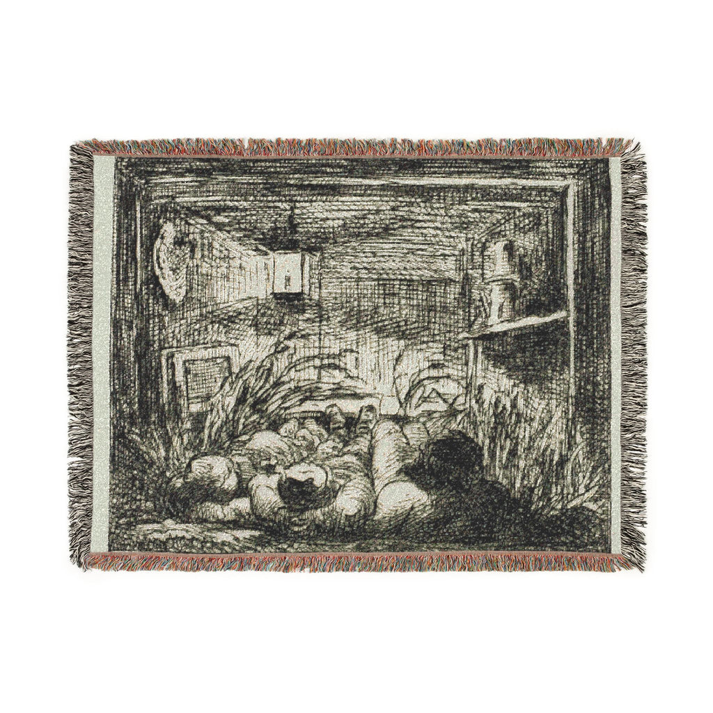 Charles François Daubigny - Bedding Down on the Boat (Night on the boat) | Woven Tapestry Blanket
