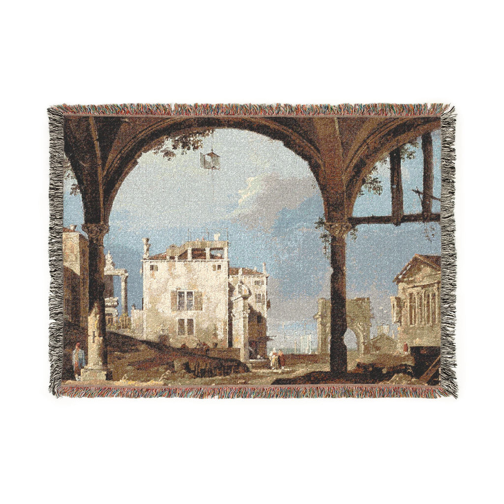 Follower of Canaletto - Portico with a Lantern | Woven Tapestry Blanket
