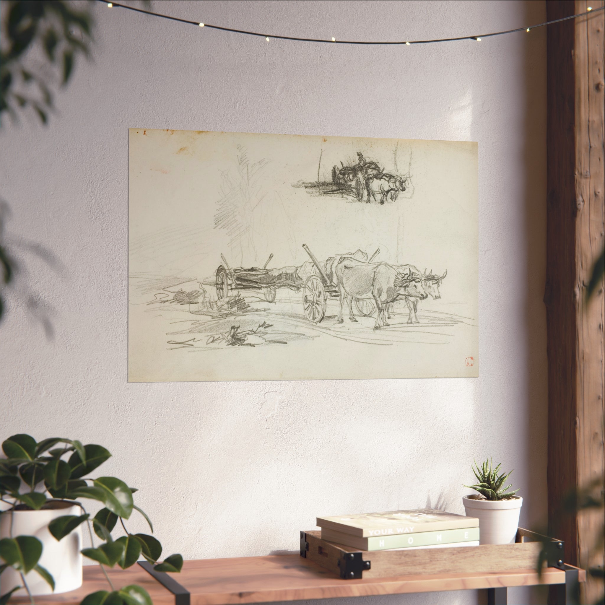 Charles François Daubigny - Two Sketches of Oxen Hauling a Log | Fine Art Poster