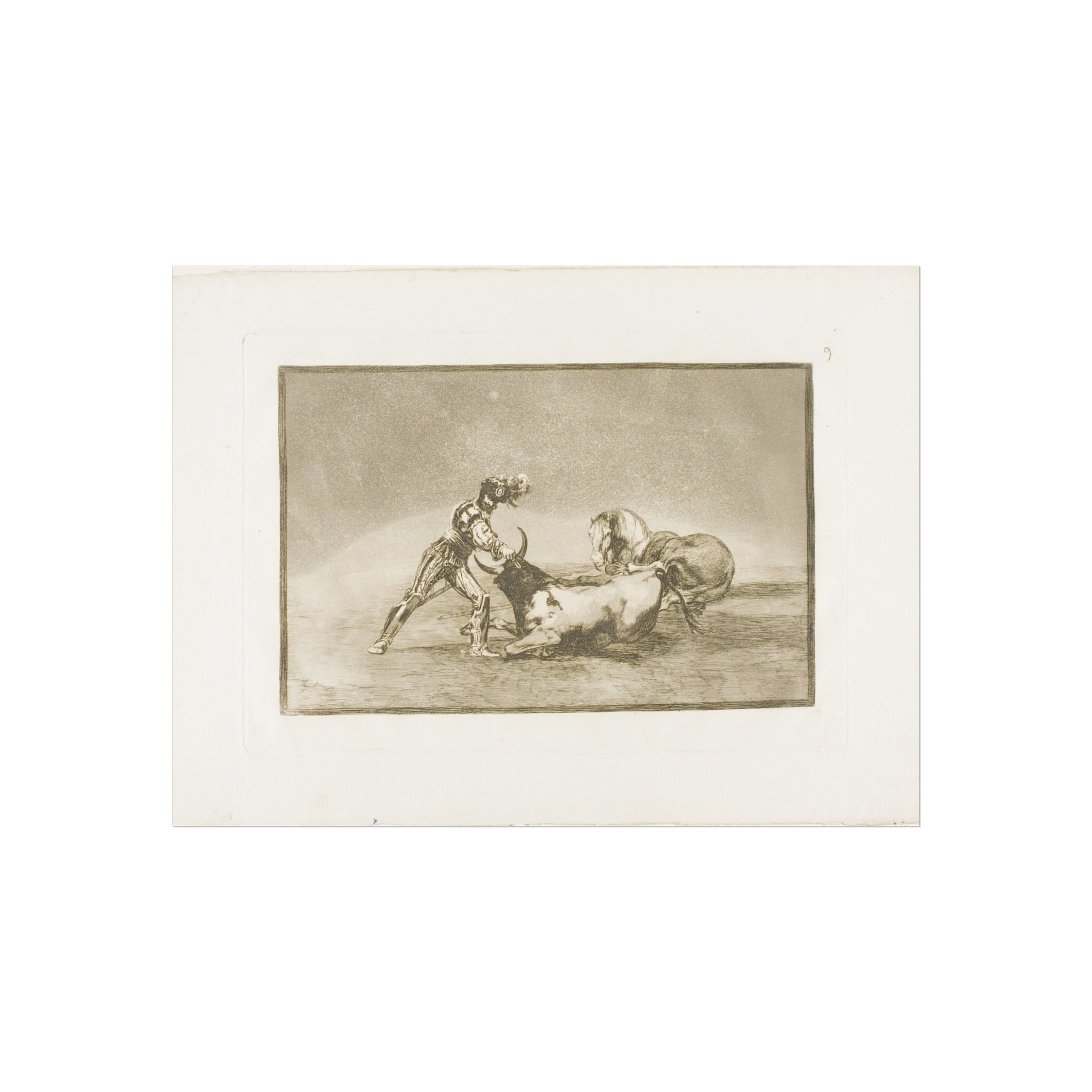 Francisco José de Goya y Lucientes - A Spanish knight kills the bull after having lost his horse, plate nine from The Ar | Fine Art Poster