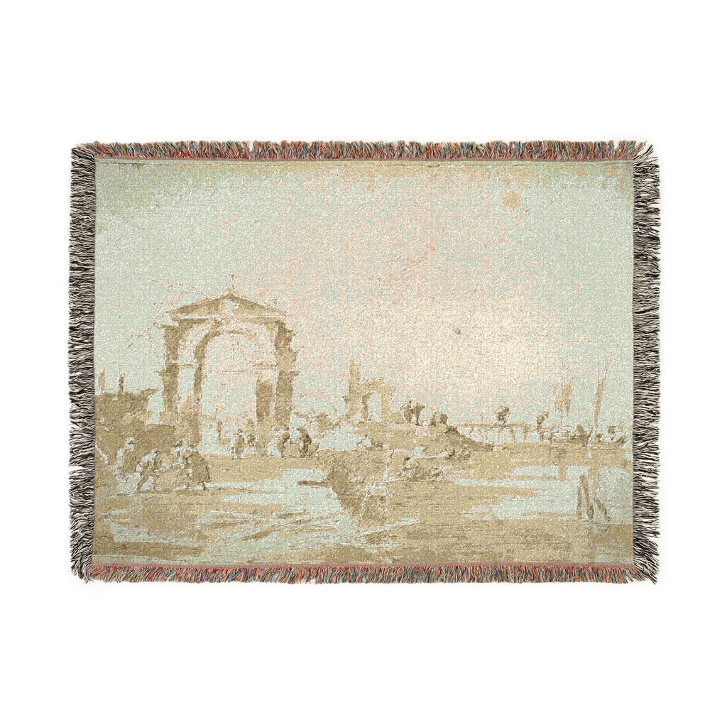 Francesco Guardi - Gateway Near a Landing Bridge | Woven Tapestry Blanket