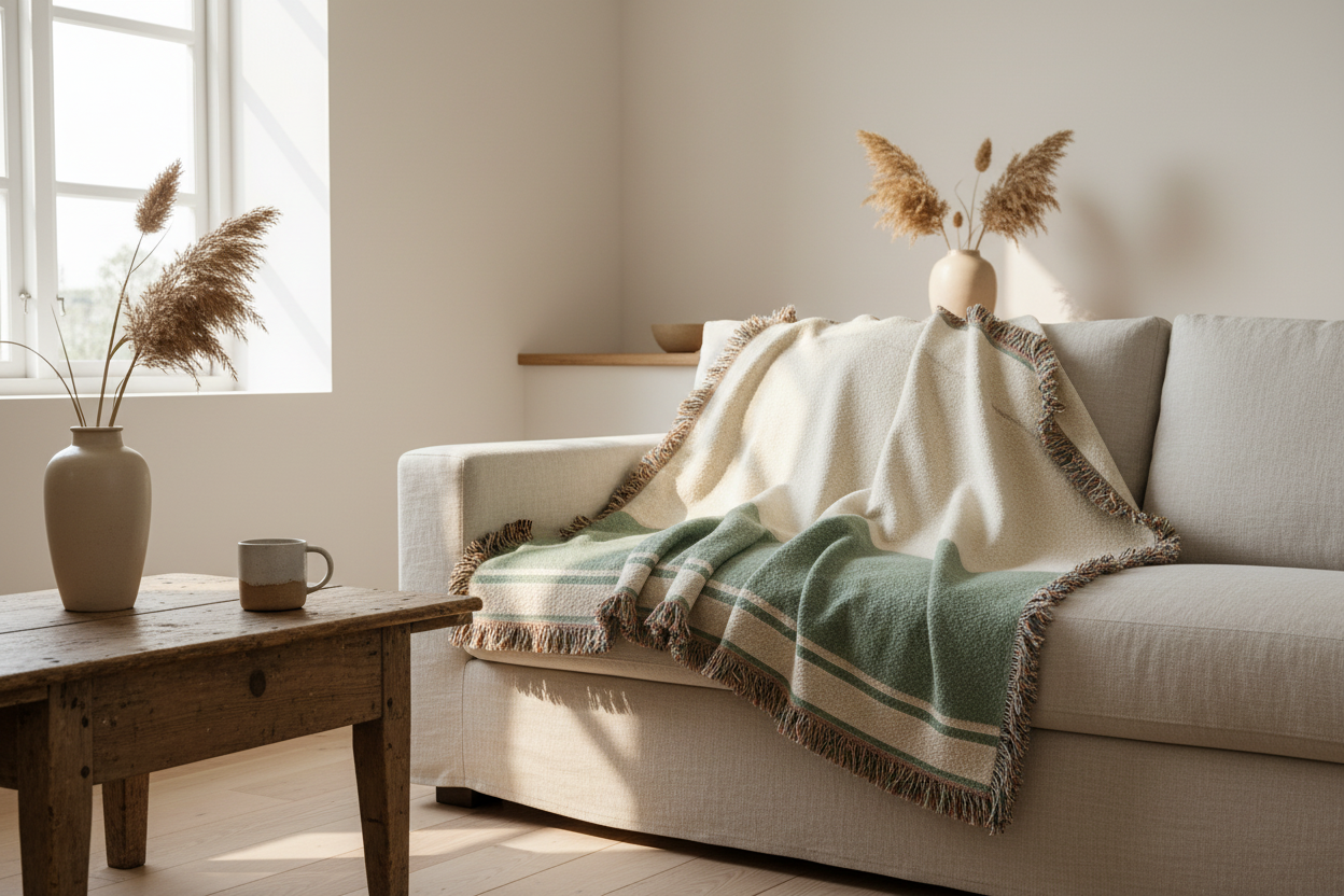 Grove Throw — Warm White · Olive · Sand
