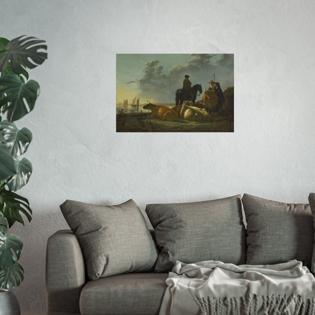 Aelbert Cuyp - Peasants with Four Cows by the River Merwede - WGA5825 | Fine Art Poster