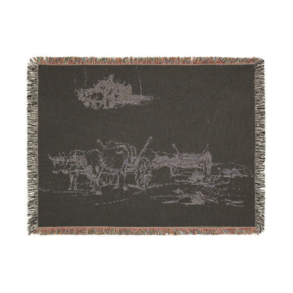Charles François Daubigny - Two Sketches of Oxen Hauling a Log | Woven Tapestry Blanket