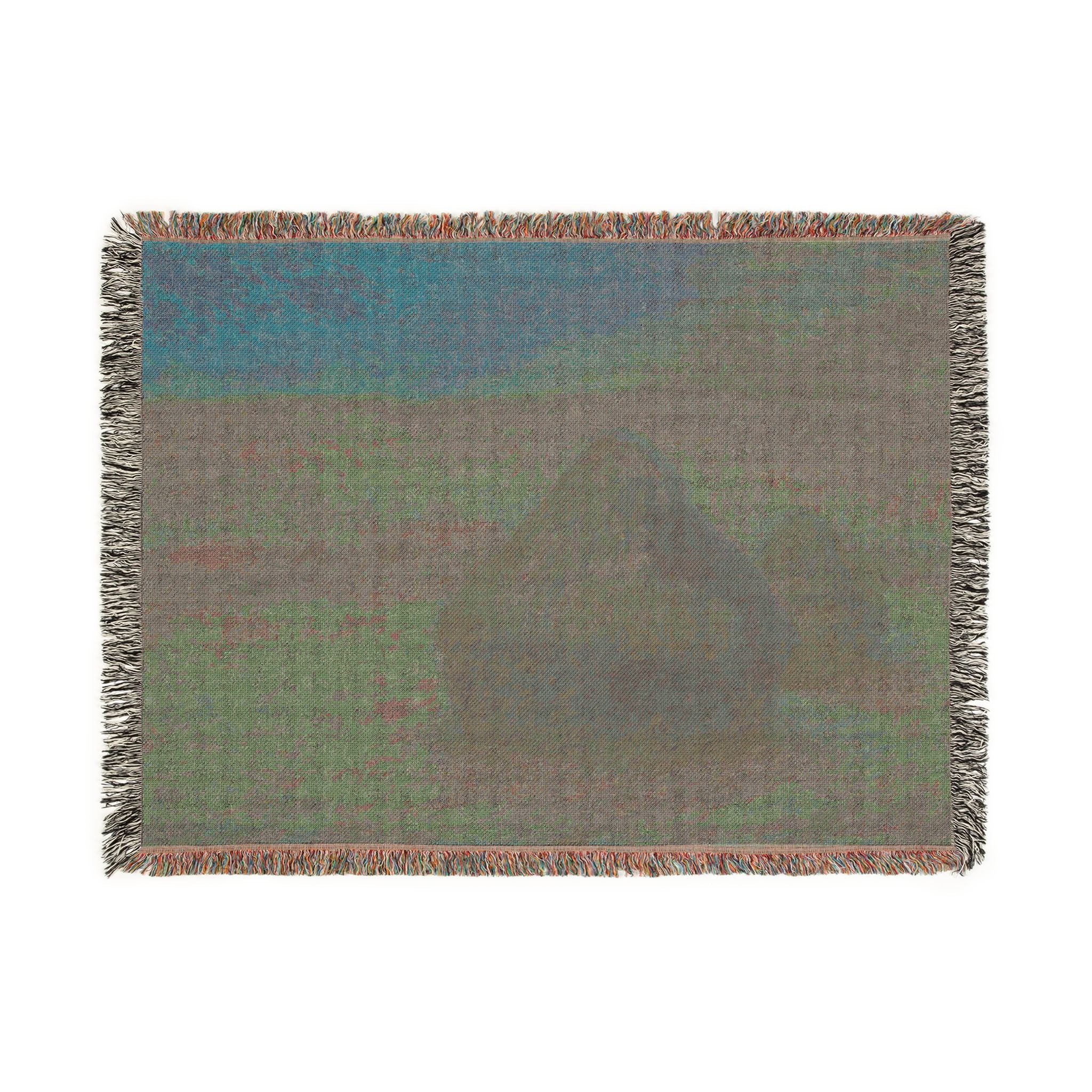 Claude Monet - Stacks of Wheat (Sunset, Snow Effect) | Woven Tapestry Blanket