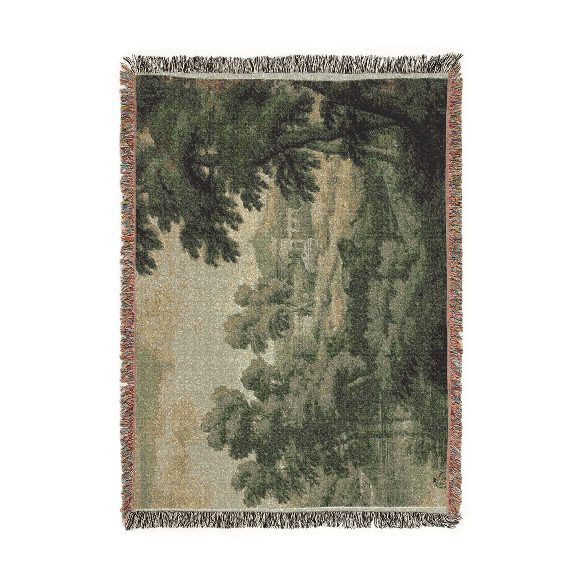 School of Nicolas Poussin - Italianate Landscape with Castle, Trees and Water in Foreground | Woven Tapestry Blanket