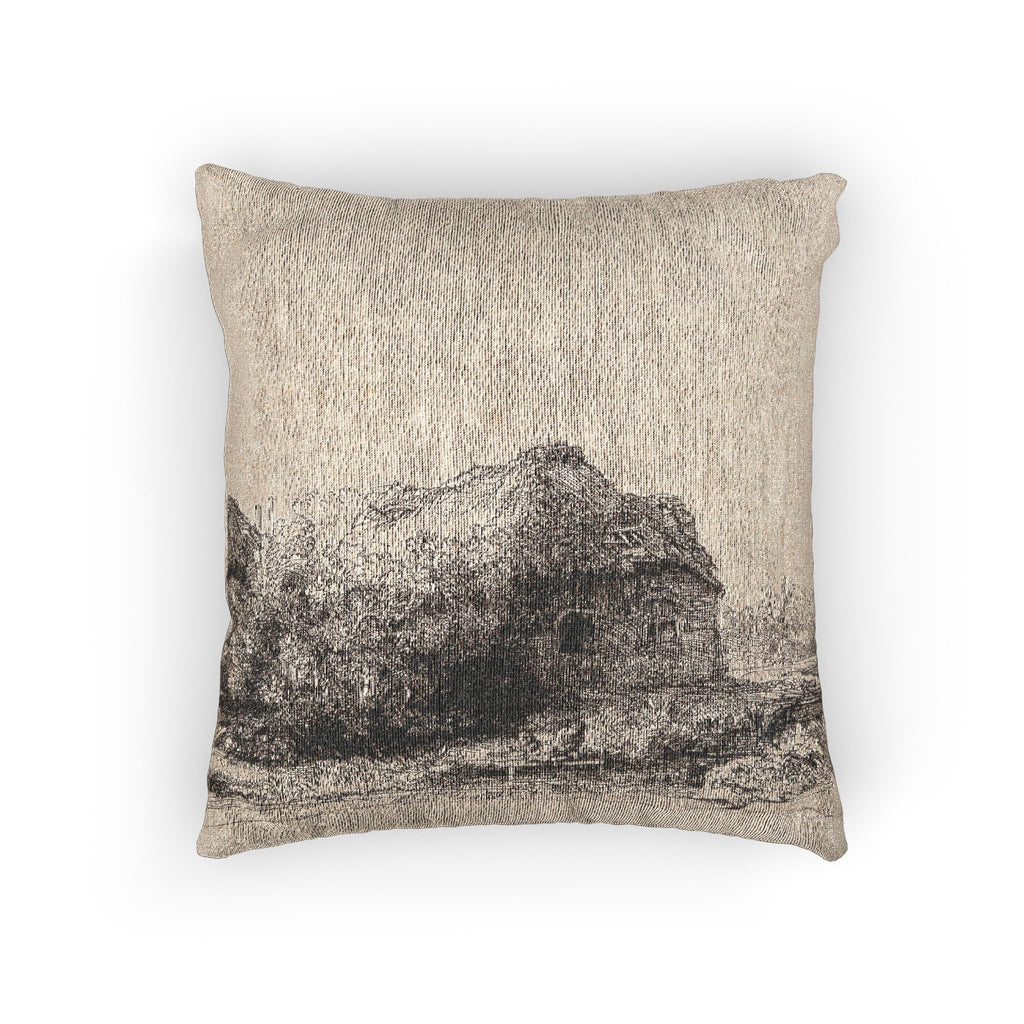 Rembrandt van Rijn - Landscape with Cottages and a Hay Barn Oblong | Woven Pillow