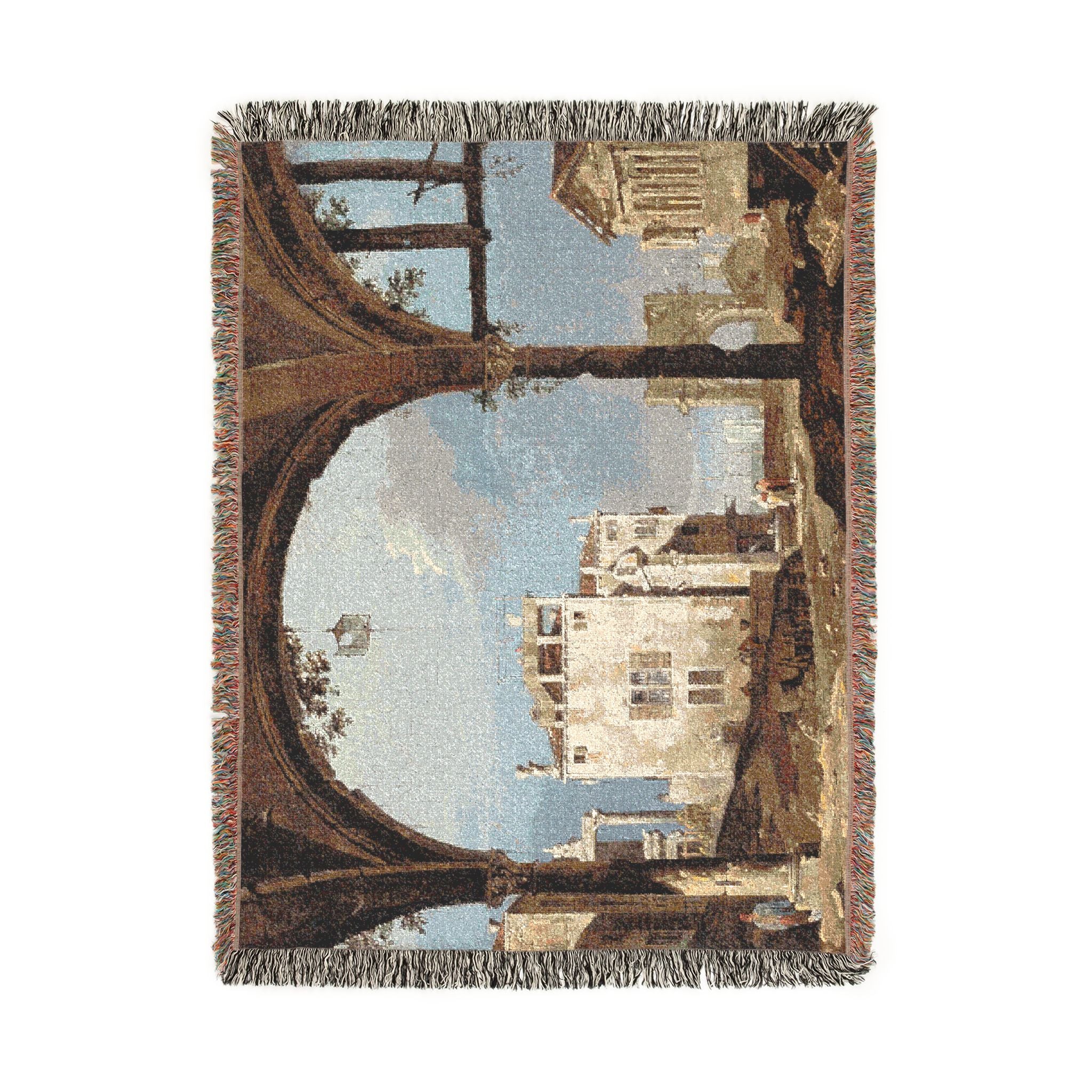 Follower of Canaletto - Portico with a Lantern | Woven Tapestry Blanket