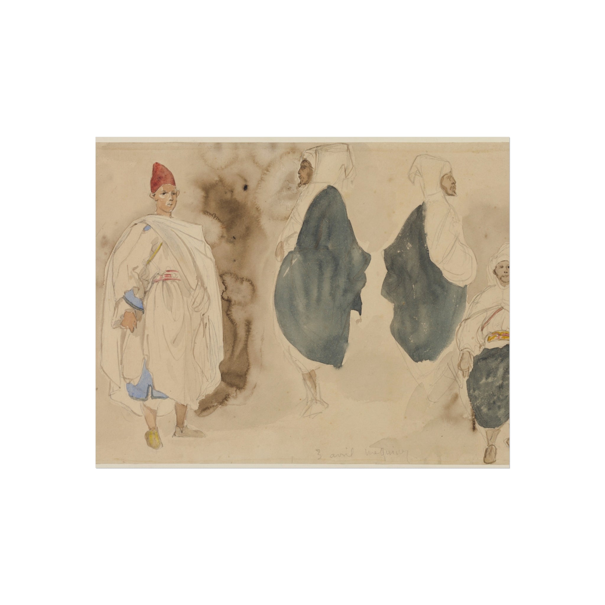 Four Sketches of Arab Men Eugène Delacroix Fine Art Poster