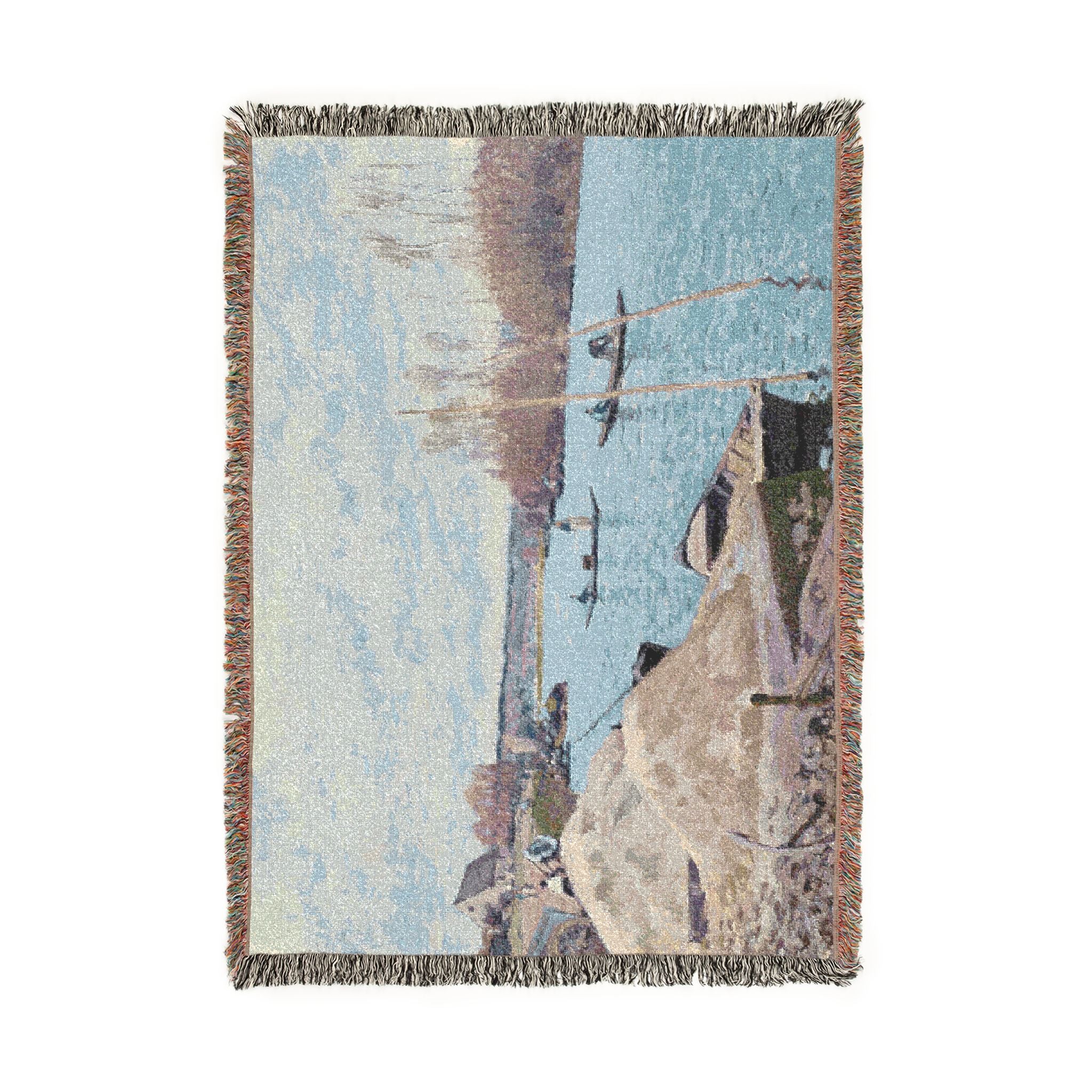 Alfred Sisley - The Seine at Port-Marly, Piles of Sand | Woven Tapestry Blanket