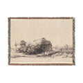 Rembrandt van Rijn - Landscape with Cottages and a Hay Barn Oblong | Woven Tapestry Blanket