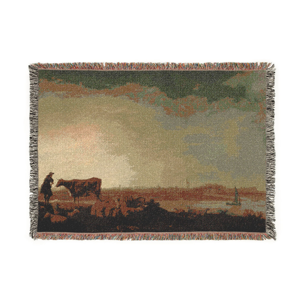 Aelbert Cuyp - A View of Vianen with a Herdsman and Cattle by a River | Woven Tapestry Blanket