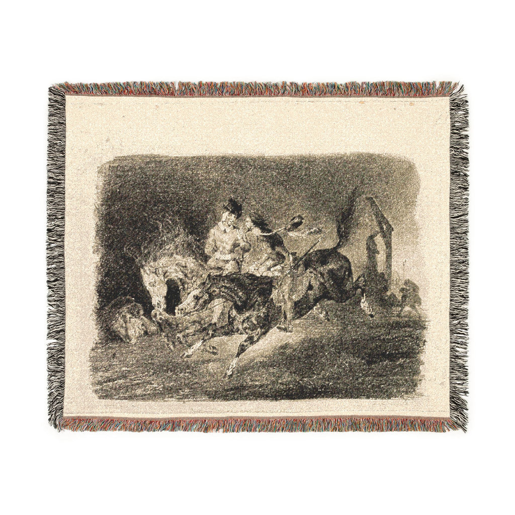 Eugène Delacroix - Faust and Mephistopheles Galloping Through the Night of the Witches' Sabbath | Woven Tapestry Blanket