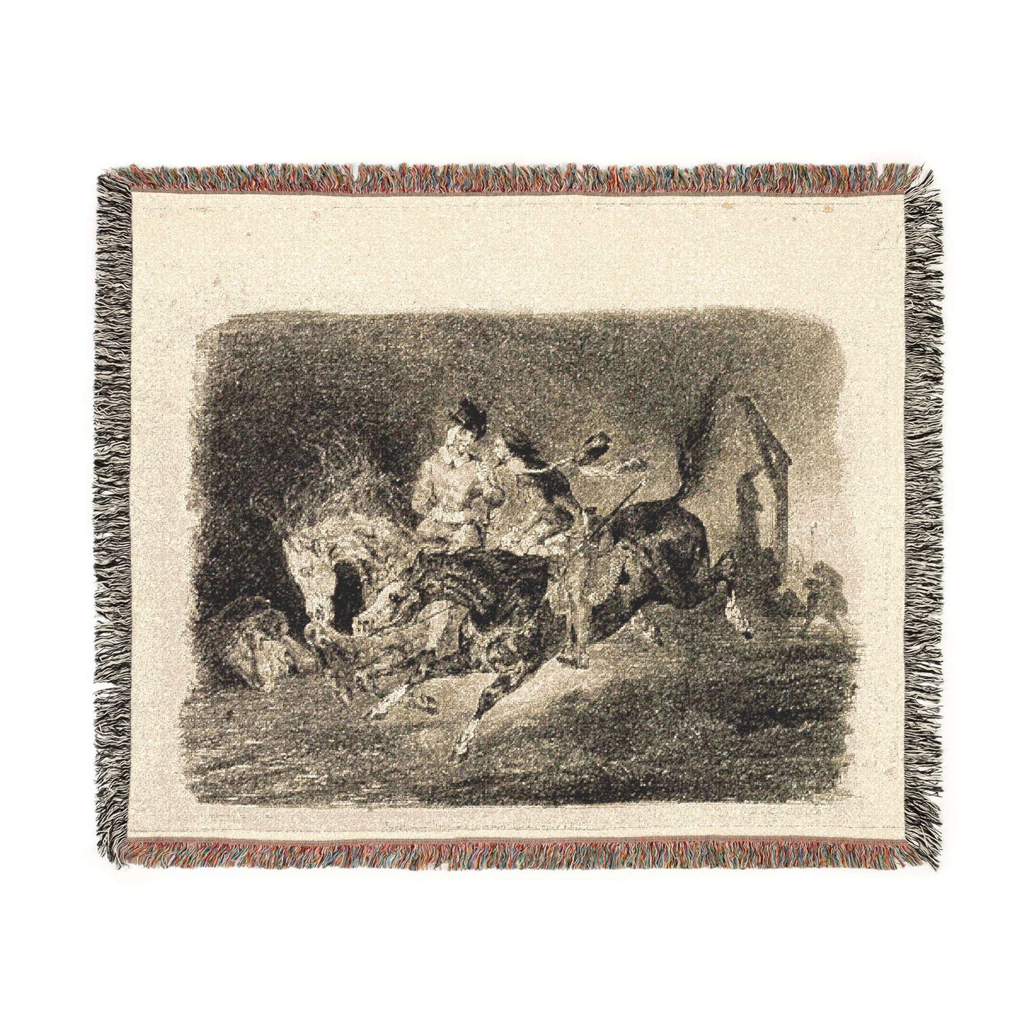 Eugène Delacroix - Faust and Mephistopheles Galloping Through the Night of the Witches' Sabbath | Woven Tapestry Blanket