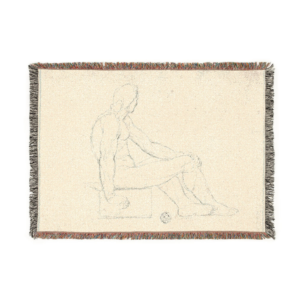 Style of Jacques Louis David - Seated Male Nude | Woven Tapestry Blanket