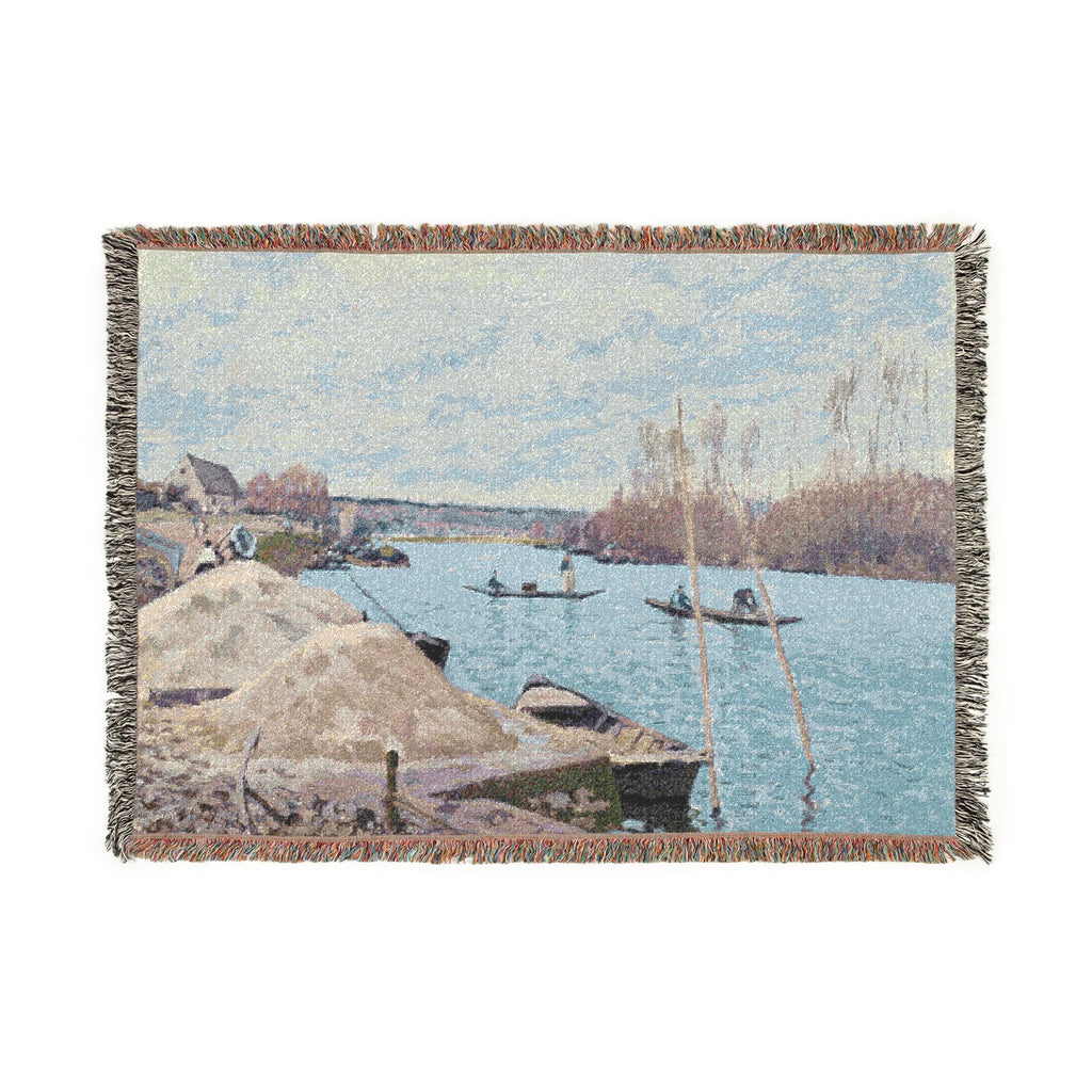 Alfred Sisley - The Seine at Port-Marly, Piles of Sand | Woven Tapestry Blanket