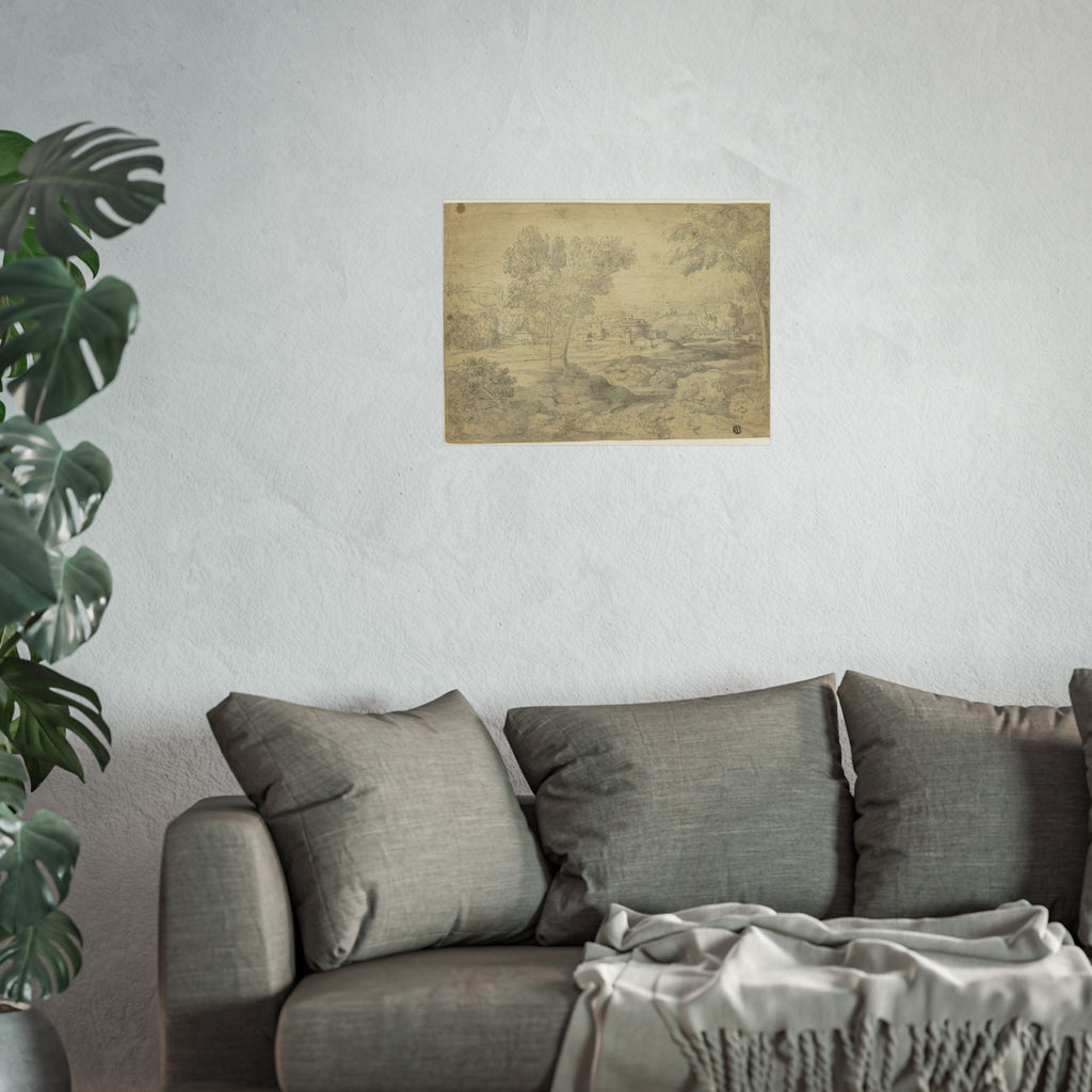 Follower of Nicolas Poussin - Italianate Landscape with Buildings | Fine Art Poster