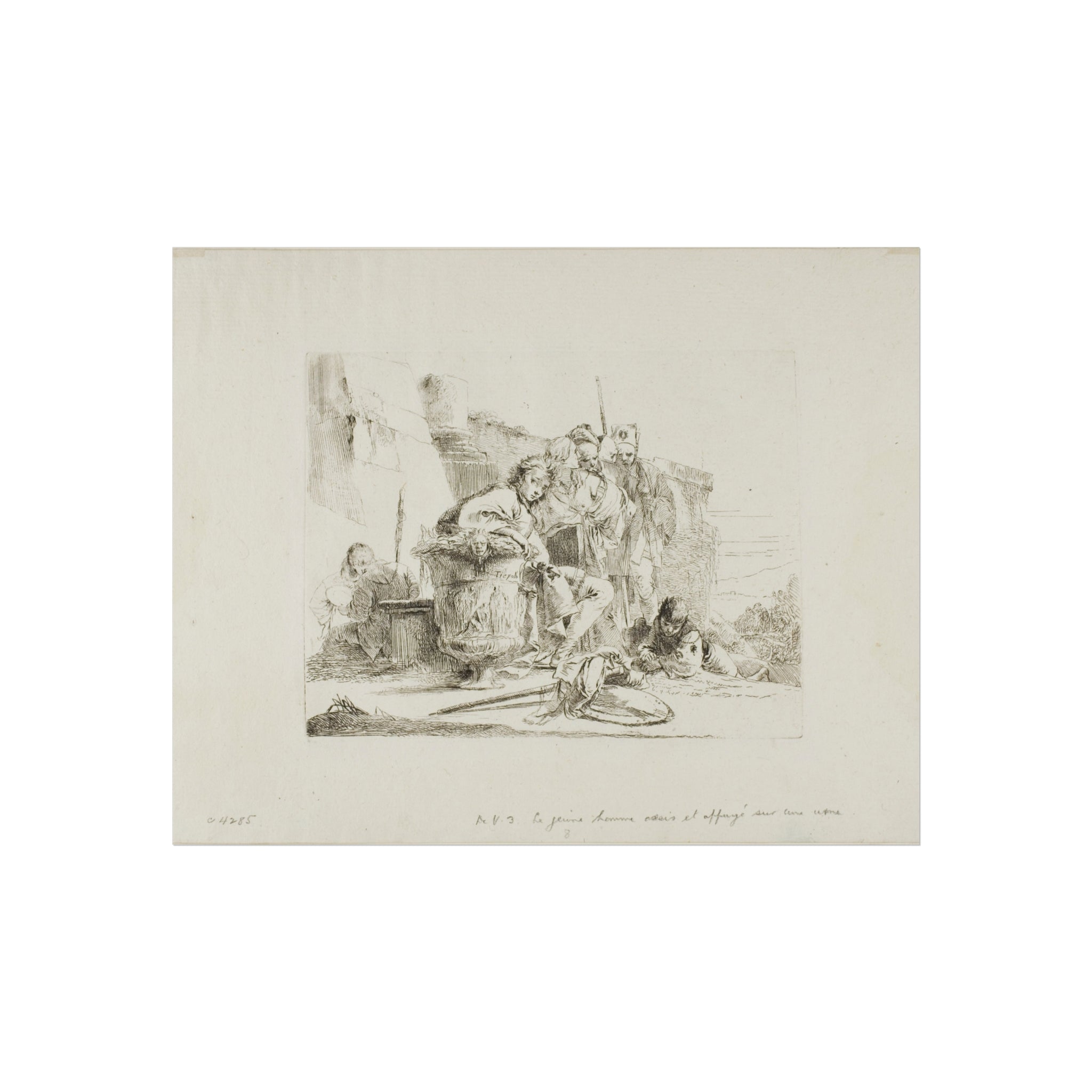 Giovanni Battista Tiepolo - Seated Youth Leaning Against an Urn, from Capricci | Fine Art Poster