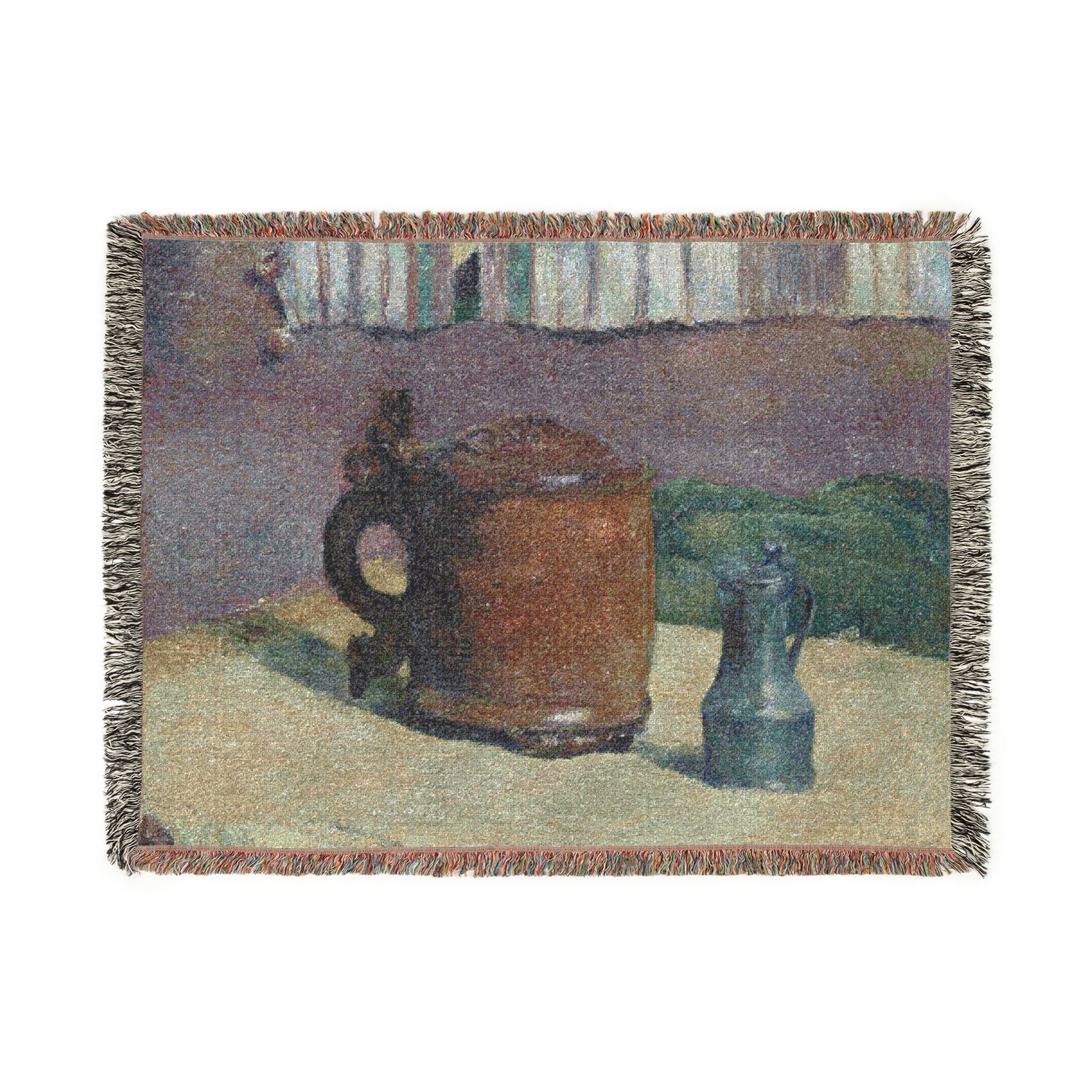 Paul Gauguin - Still Life Wood Tankard and Metal Pitcher | Woven Tapestry Blanket