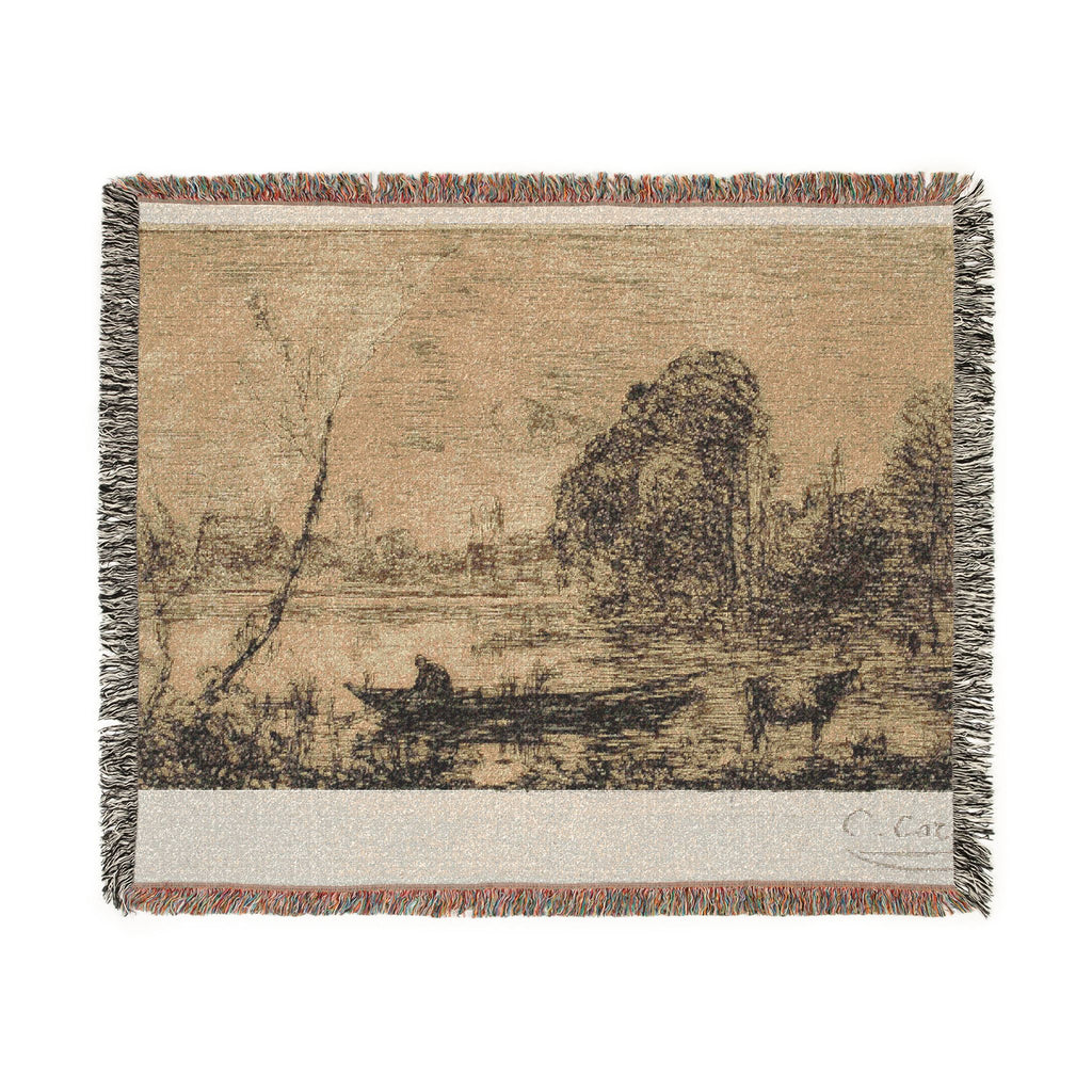 Jean Baptiste Camille Corot - Ville d'Avray Pond with Boatman, Evening | Woven Tapestry Blanket