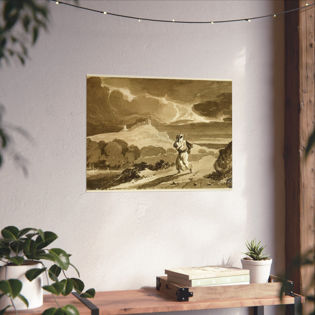 John Constable - Woman with Baby Fleeing Across Moors | Fine Art Poster