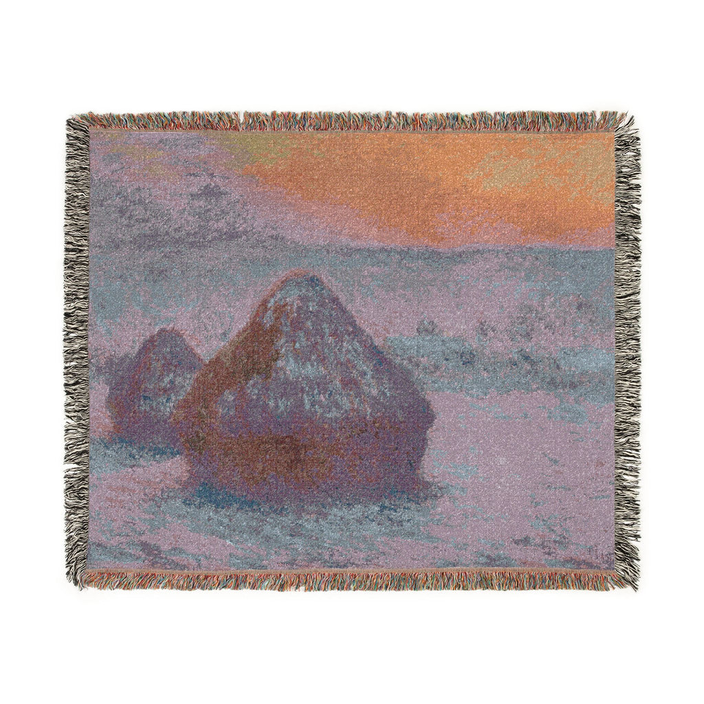 Claude Monet - Stacks of Wheat (Sunset, Snow Effect) | Woven Tapestry Blanket